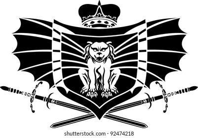 Gargoyle shield stencil with crown and sword