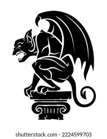 Gargoyle Side View Silhouette, Isolated Illustration