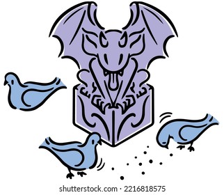 Gargoyles and doves. Isometric figure.