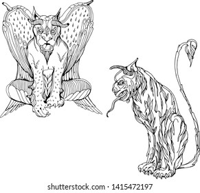 Gargoyles. Hand drawing vector illustration. Isolated on white. Medieval gothic art.  