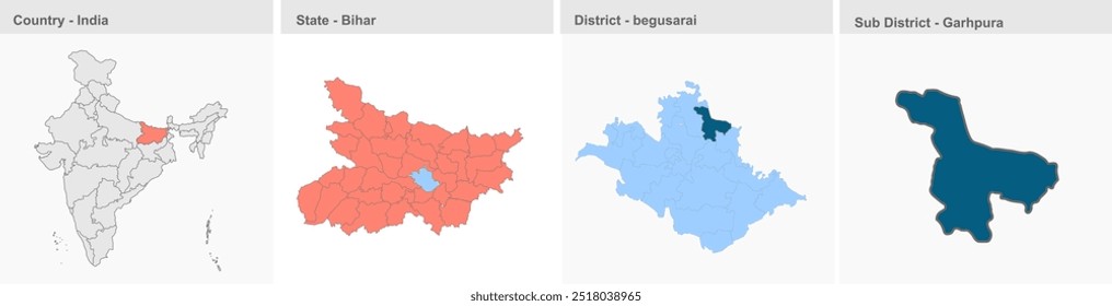 Mapa de Garhpura (District begusarai ,State Bihar, República da Índia), Distrito de Begusarai, Estado de Bihar, República da Índia, Governo de Bihar, território indiano, Índia Oriental, política, aldeia, turismo