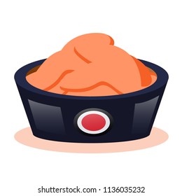 Gari in dishes. Modern flat cartoon style vector illustration icons. Isolated on white background. gari. Red sauce. Gari for sushi. Pickled ginger. Ginger. Ginger for sushi. japanese food