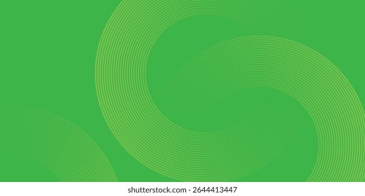 Garis geometris berpendar putih abstrak pada latar belakang hijau. Pola garis lingkaran kuning mengkilap modern. Futuristik konsep teknologi. Ilustrasi vektor