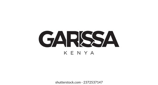 Garissa in the Kenya emblem for print and web. Design features geometric style, vector illustration with bold typography in modern font. Graphic slogan lettering isolated on white background.