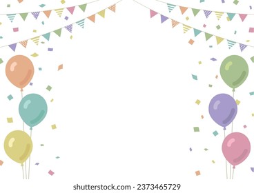 Garland, Balloons and Confetti Frame Web graphics on Dull White Background