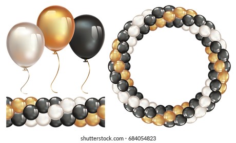 Garland of balloons. Seamless garland of ballons. Decorative wreath on transparent background. 