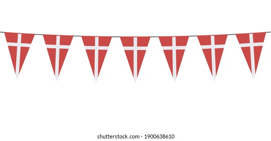 Garland banner in the colors of Denmark on a white background 