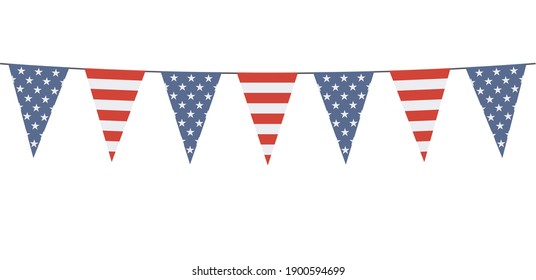 Banner de Garland en los colores de Estados Unidos sobre fondo blanco 