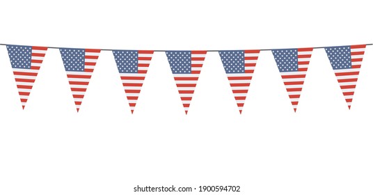 Banner de Garland en los colores de Estados Unidos sobre fondo blanco 