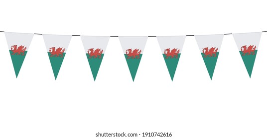 Garland banner in the colors of Wales on a white background