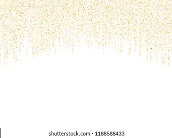 Garland border gold glitter vector background illustration. Elegant glowing holiday lights shine effect. Hanging vertical gold garlands square sparkles graphics.