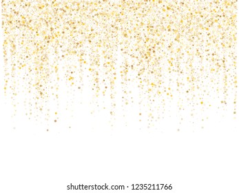 Garland border gold glitter vector background illustration. VIP glowing holiday lights shine effect. Hanging vertical gold garlands square sparkles graphics.