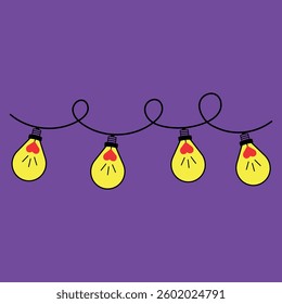 Garland with bright lights and a heart inside
