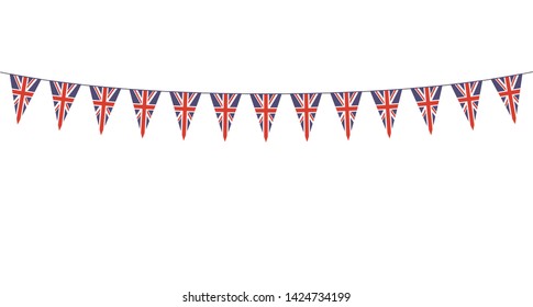 Garland with British pennants on a white background 