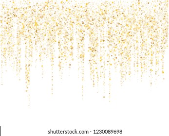 Garland Christmas gold glitter vector background illustration. Premium glowing holiday lights shine effect. Hanging vertical gold garlands glossy Christmas border square sparkles graphics.