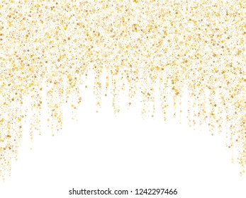 Garland Christmas gold glitter vector background illustration. Glamour glowing holiday lights shine effect. Hanging vertical gold garlands festival square confetti graphics.