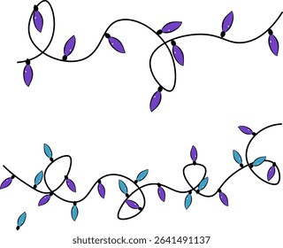 Garland of Christmas lights composition isolated. Vector graphic line ink illustration. For poster, invitation, backdrop, ad, sale promotion, print for t-shirt
