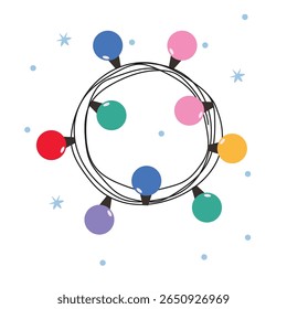 Garland of Christmas lights, elegant minimalist style, festive vector design template in bright glowing colors