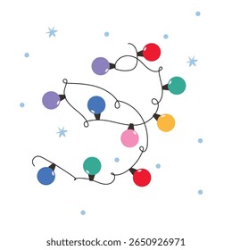 Garland of Christmas lights, elegant minimalist style, festive vector design template in bright glowing colors