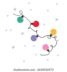 Garland of Christmas lights, elegant minimalist style, festive vector design template in bright glowing colors
