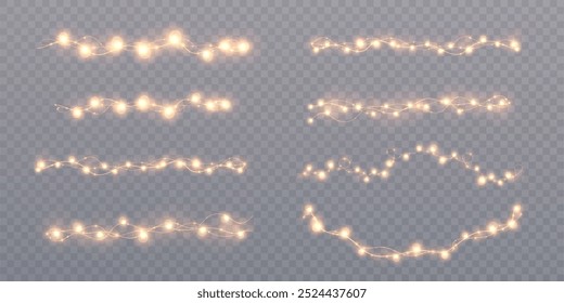 Weihnachtslichter. Festliche helle Lichter. Transparenter Hintergrund, Vektor