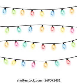 Garland Christmas lights white background. Vector illustration.