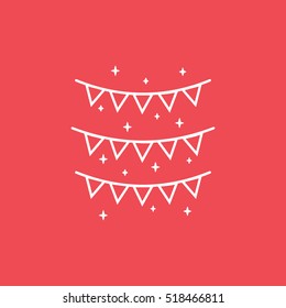 Garland Christmas New Year Line Icon On Red Background