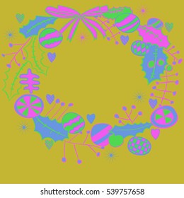 Garland with Christmas  patterns. Hand drawn.