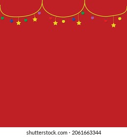 garland with christmas spheres and stars on red background