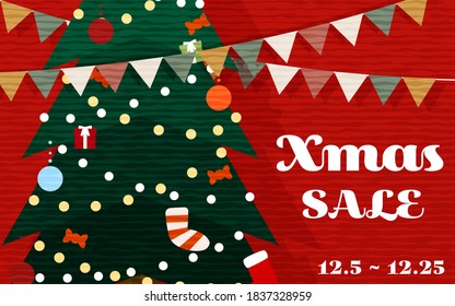 Garland and Christmas tree poster with Christmas sale letters