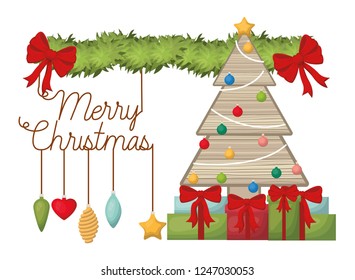 garland with christmas tree in wood isolated icon