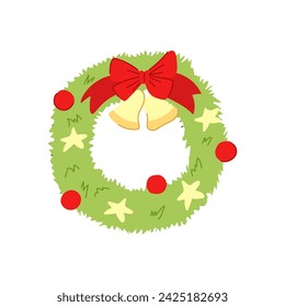 garland christmas wreath cartoon. winter happy, tree border, banner party garland christmas wreath sign. isolated symbol vector illustration