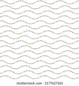 Garland, circus flags seamless pattern. Hand drawn doodle cartoon design. Horizontal wavy geometric lines. Halloween party color palette. Transparent background. Vector