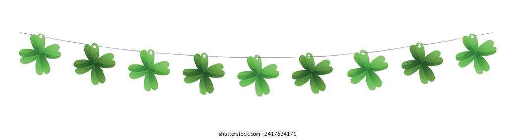 Garland con hojas de trébol sobre fondo blanco. Día de San Patricio