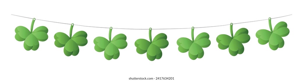 Garland con hojas de trébol sobre fondo blanco. Día de San Patricio