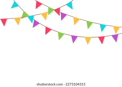 Garland with colorful flags. White background. Vector design.