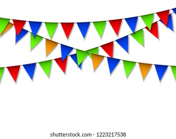 Garland with colorful pennants. Design celebration, Flag background