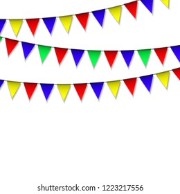 Garland with colorful pennants. Design celebration, Flag background
