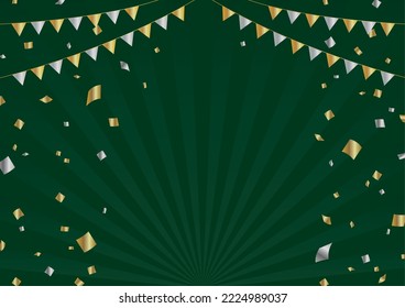 Garland and confetti background material green gold and silver