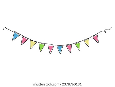 Garland continuous line drawing. Vector illustration isolated on white background. Minimalist design handdrawn.