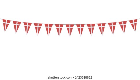 Garland with Danish pennants on a white background 
