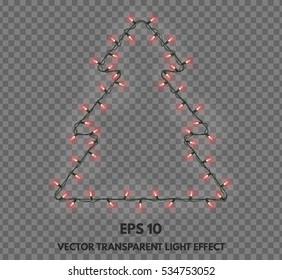 Garland decorations in the form of Christmas tree lights isolated on a transparent background. Festive element for your projects. Vector illustration.