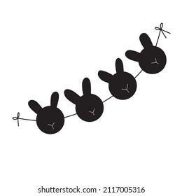 Garland for Easter. Decor for Easter in vector. Black and white line icon. Easter bunnies in doodle style.
