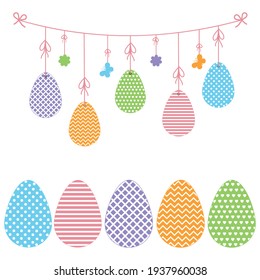 Garland Easter eggs with ornaments, color isolated vector illustration, design, decoration