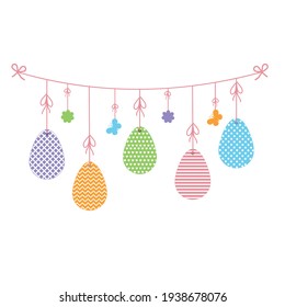 Garland Easter eggs with ornaments, color isolated vector illustration, design, decoration