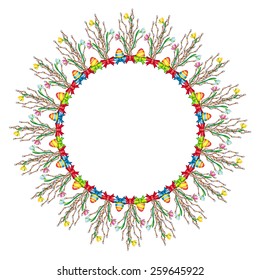 Garland with Easter eggs and willow branches