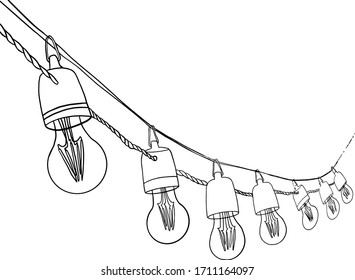 Garland with edison bulbs. Isolated. Vector illustration on a white background. For magazine article ,flyer, t-shirt, cards, posters, stickers   and professional design.

