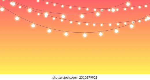 Garland de luces eléctricas.  Fondo del degradado de la puesta del sol. Diseño de vectores.