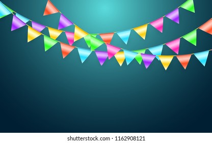 Garland flag and confetti in party and enjoyment concept. Celebration background template. Vector illustration.