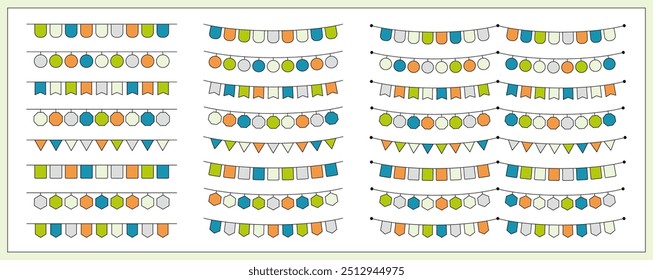 Garland flag set colorful pop decoration decorative line variation line drawing simple cute